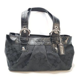 Coach Monogram Logo Shoulder Bag Black Jacquard Canvas Double Strap Handbag